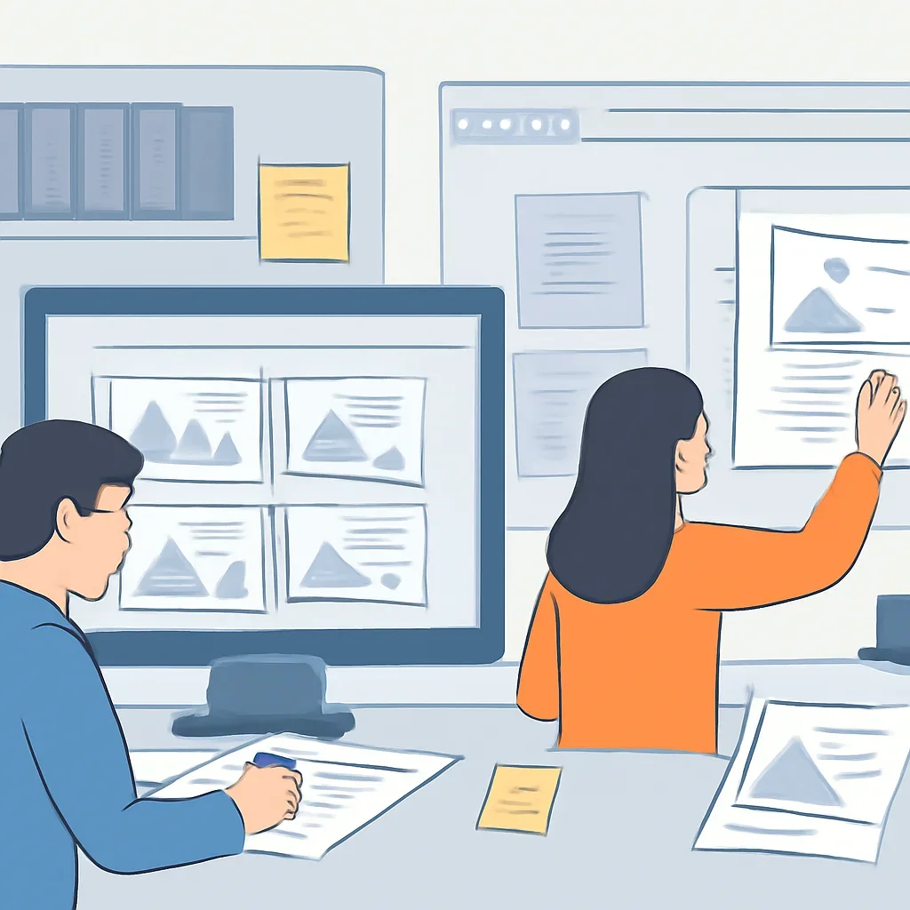 Editorial planning visual for Archive with stories, reports or updates in review.