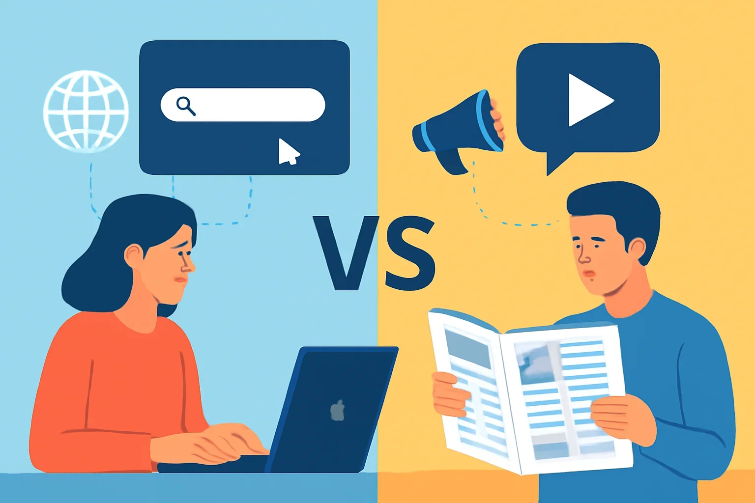 Illustration supporting the article Digital Literacy vs Media Literacy.