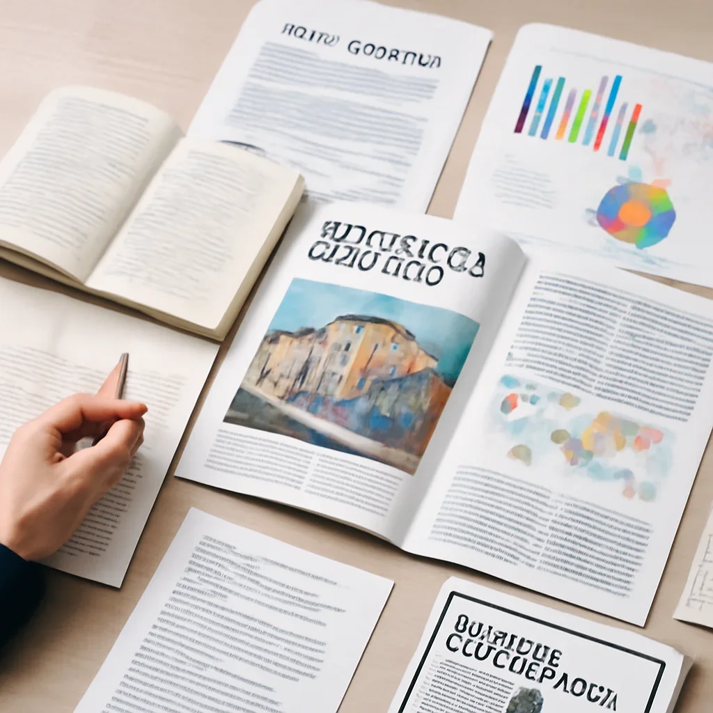 Editorial reading scene tied to How UNESCO Creative Cities Work with notes, reports or research material.