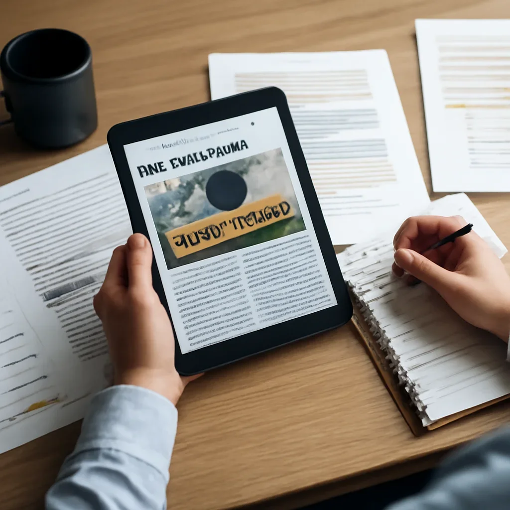 Editorial reading scene tied to How UNESCO Supports Journalist Safety with notes, reports or research material.