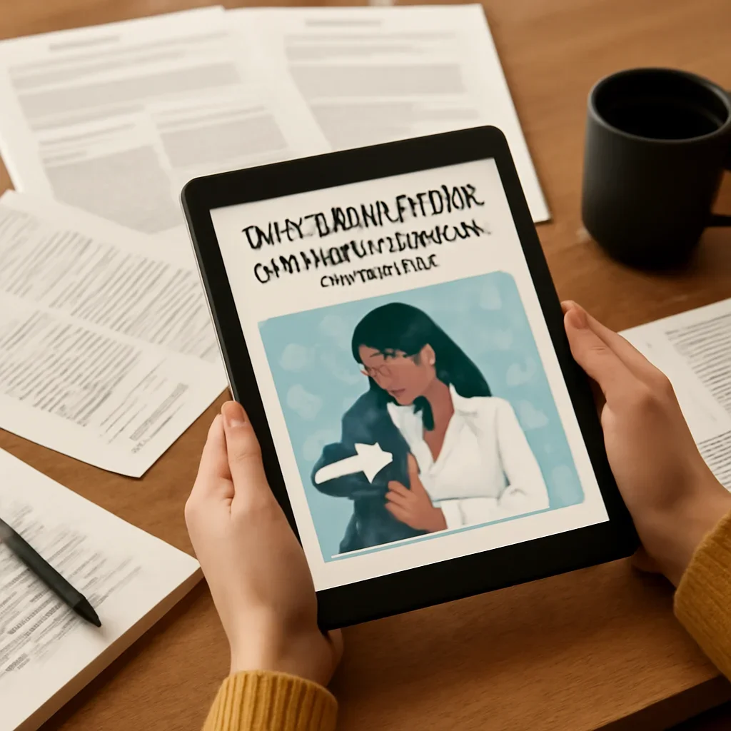 Editorial reading scene tied to Why Women in Science Coverage Matters with notes, reports or research material.
