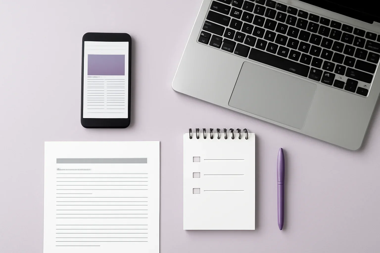 Contact page visual with editorial documents, screens and publishing workflow details.