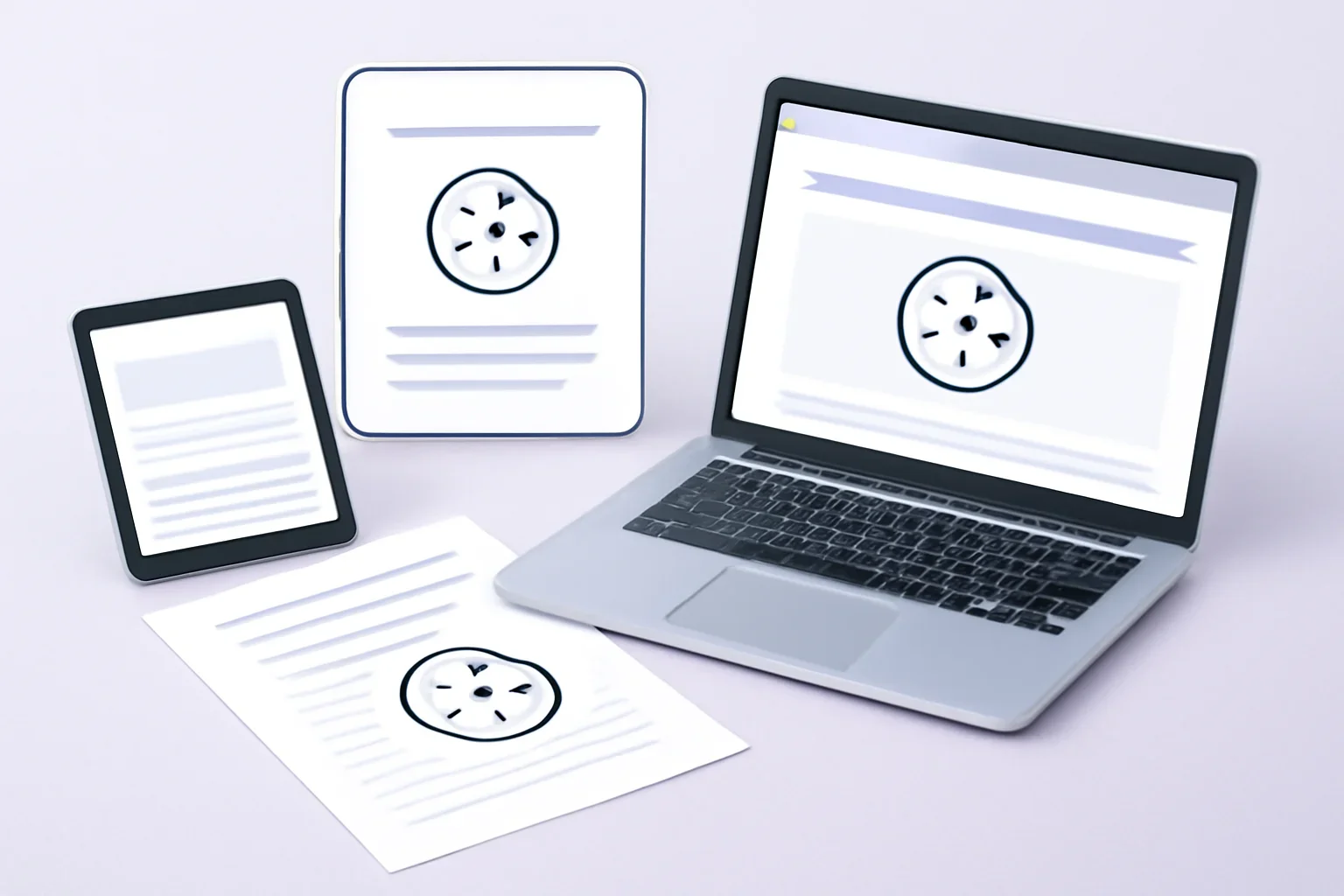 Cookie Policy page visual with editorial documents, screens and publishing workflow details.