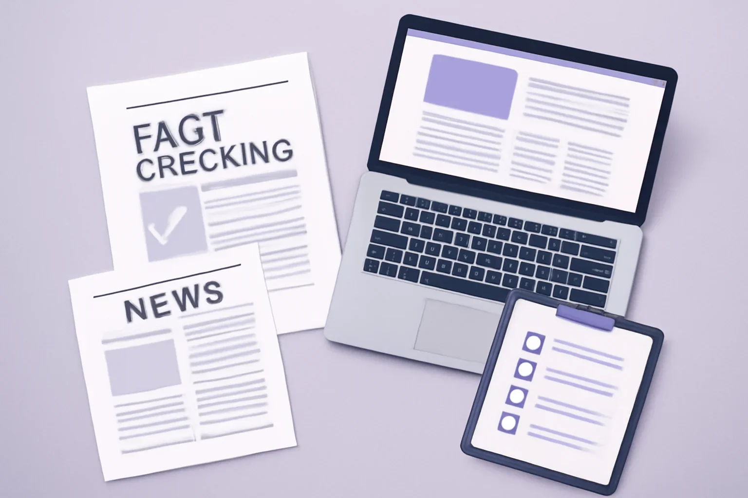 Fact-Checking Policy page visual with editorial documents, screens and publishing workflow details.