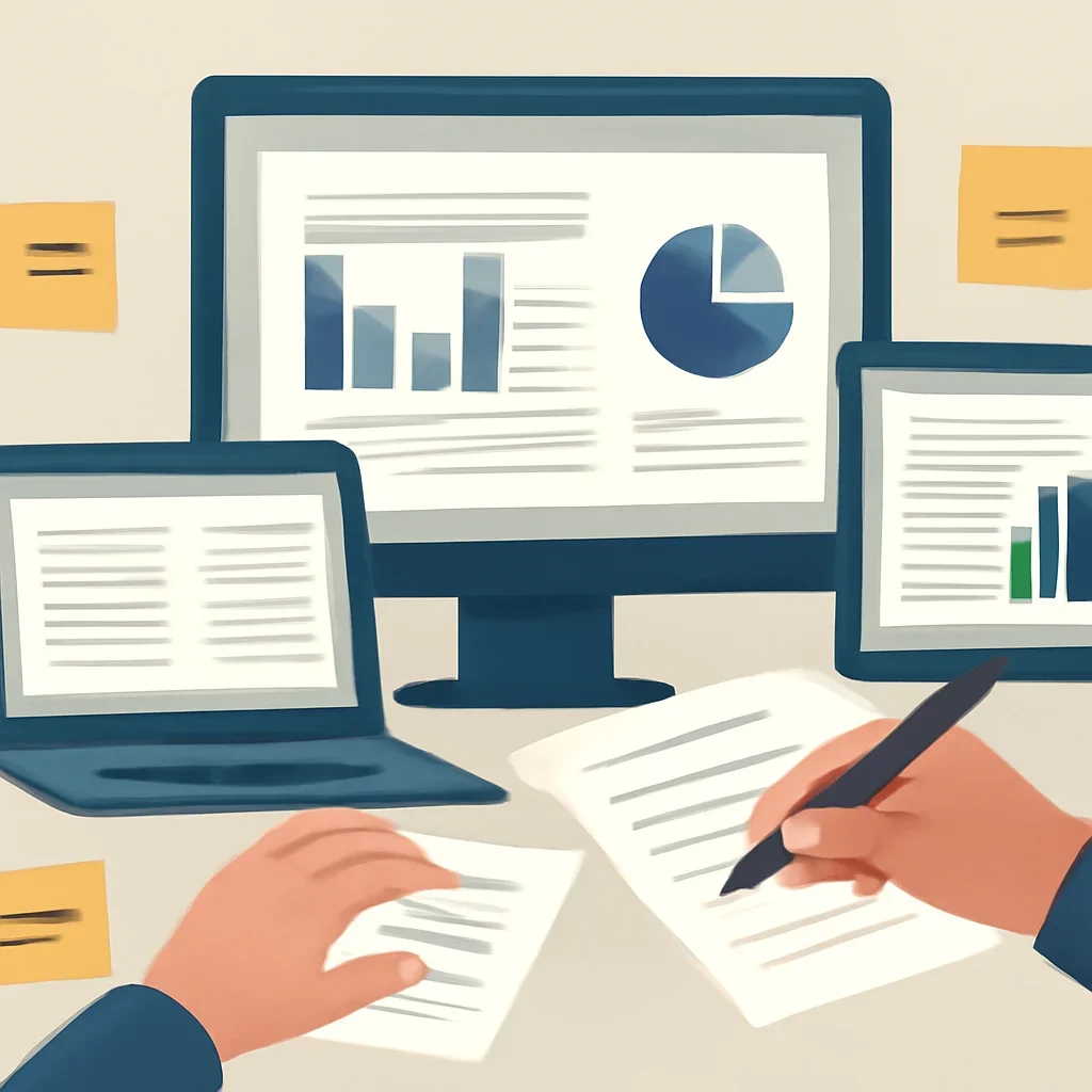 Editorial planning visual for Data & Reports with stories, reports or updates in review.