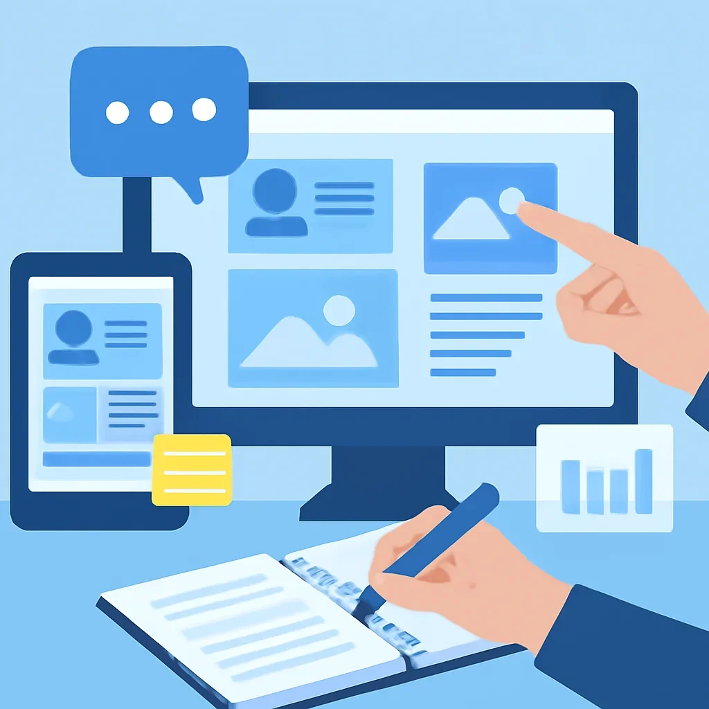 Editorial planning visual for LinkedIn with stories, reports or updates in review.