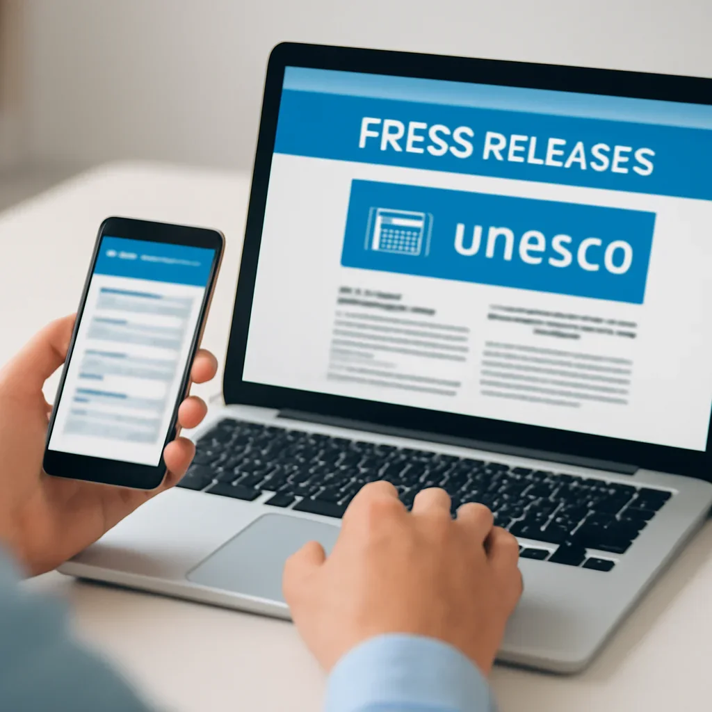 Reader using Press Releases resources to follow UNESCO developments more clearly.