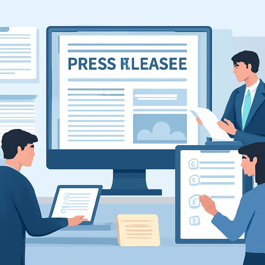 Editorial planning visual for Press Releases with stories, reports or updates in review.