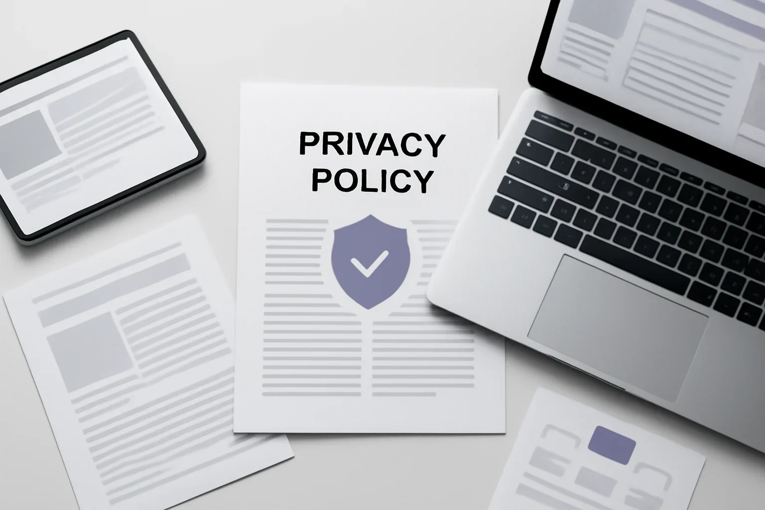 Privacy Policy page visual with editorial documents, screens and publishing workflow details.