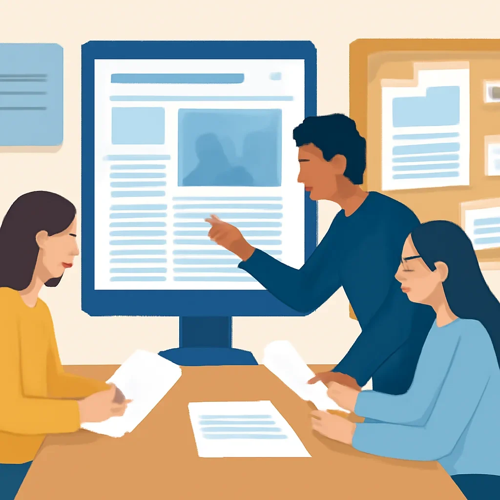 Editorial planning visual for For Educators with stories, reports or updates in review.