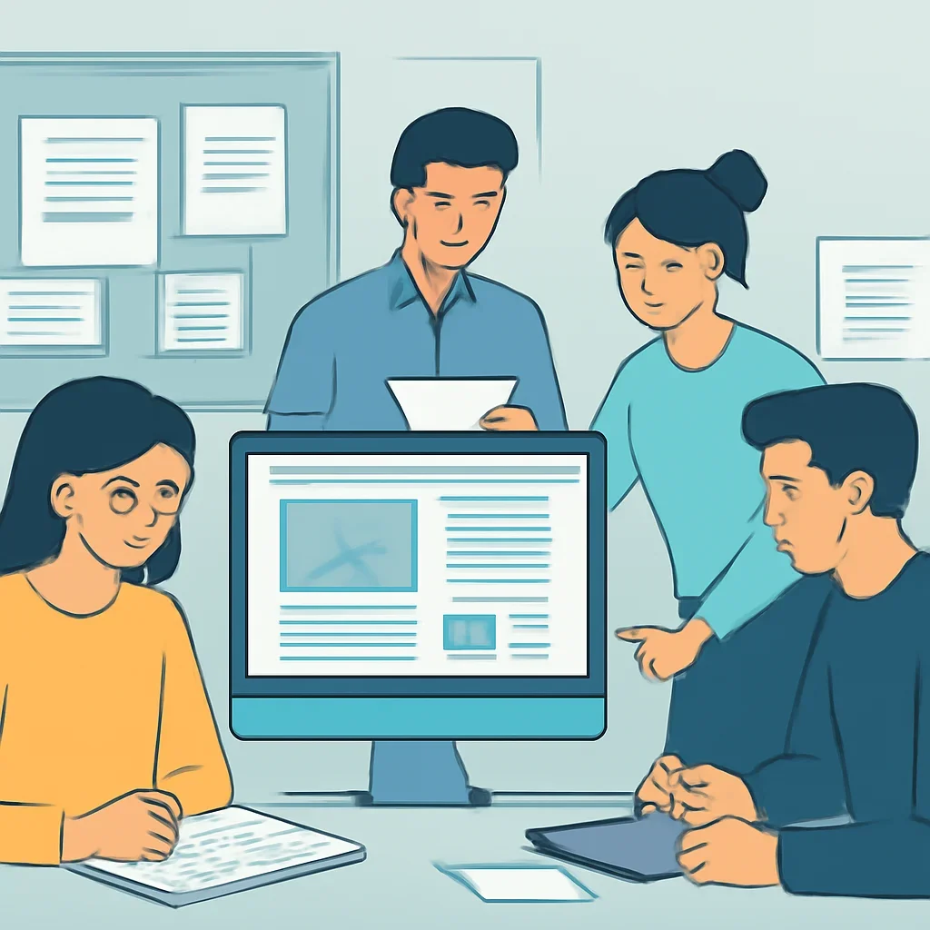 Editorial planning visual for For Students with stories, reports or updates in review.