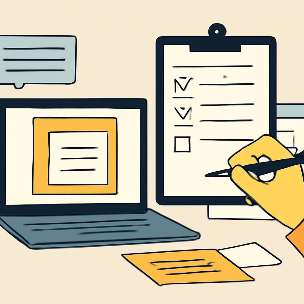 Editorial planning visual for Submit a Tip with stories, reports or updates in review.