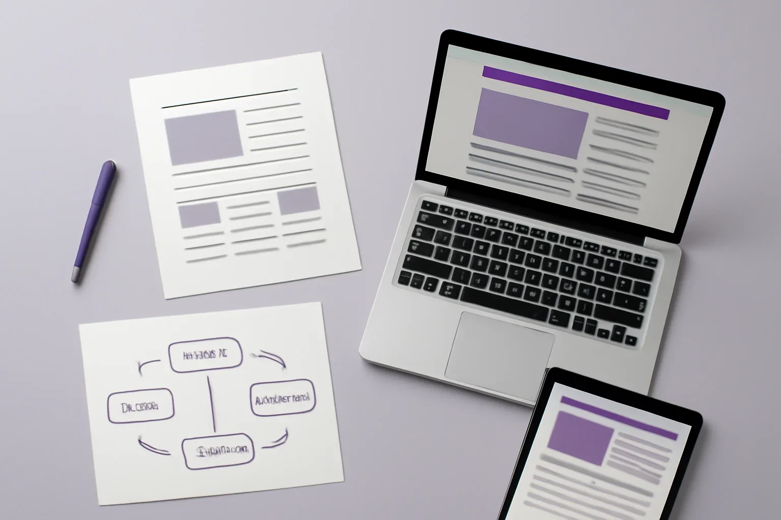 Support page visual with editorial documents, screens and publishing workflow details.