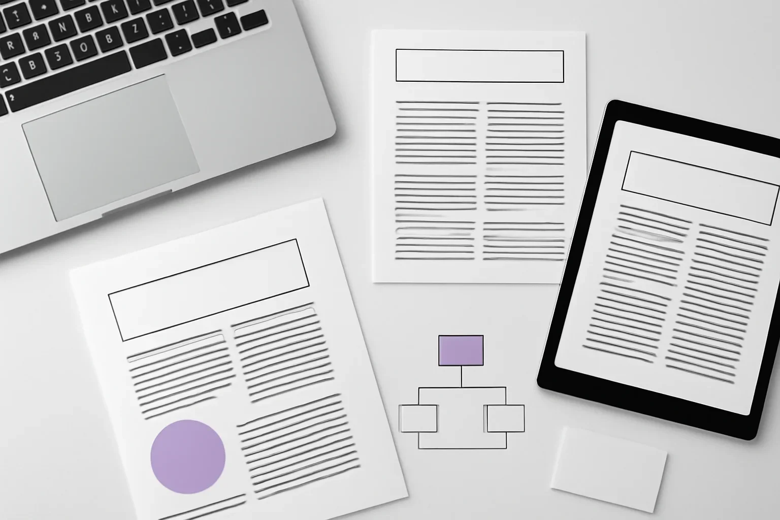 Terms page visual with editorial documents, screens and publishing workflow details.