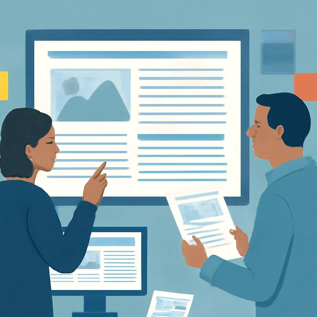 Editorial planning visual for Communication & Information with stories, reports or updates in review.