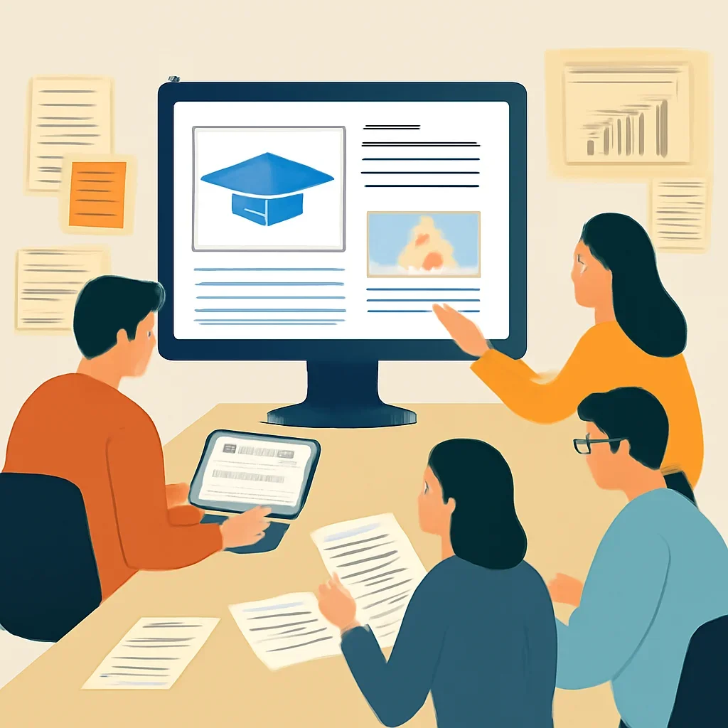 Editorial planning visual for Education with stories, reports or updates in review.