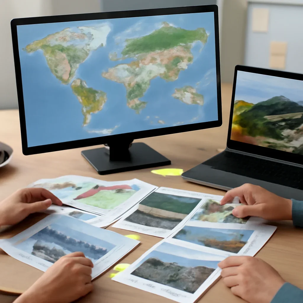 Editorial planning visual for Global Geoparks with stories, reports or updates in review.
