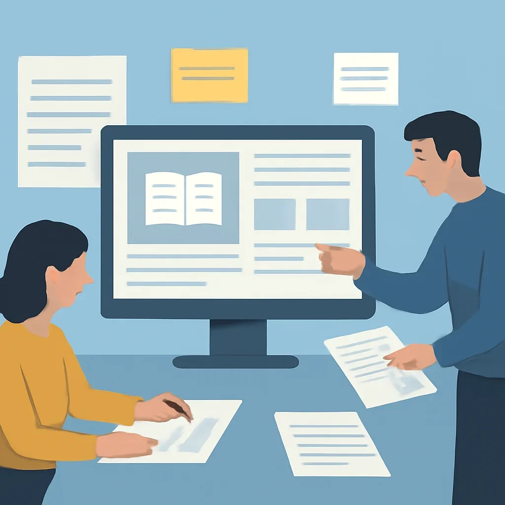 Editorial planning visual for Open Education Resources with stories, reports or updates in review.
