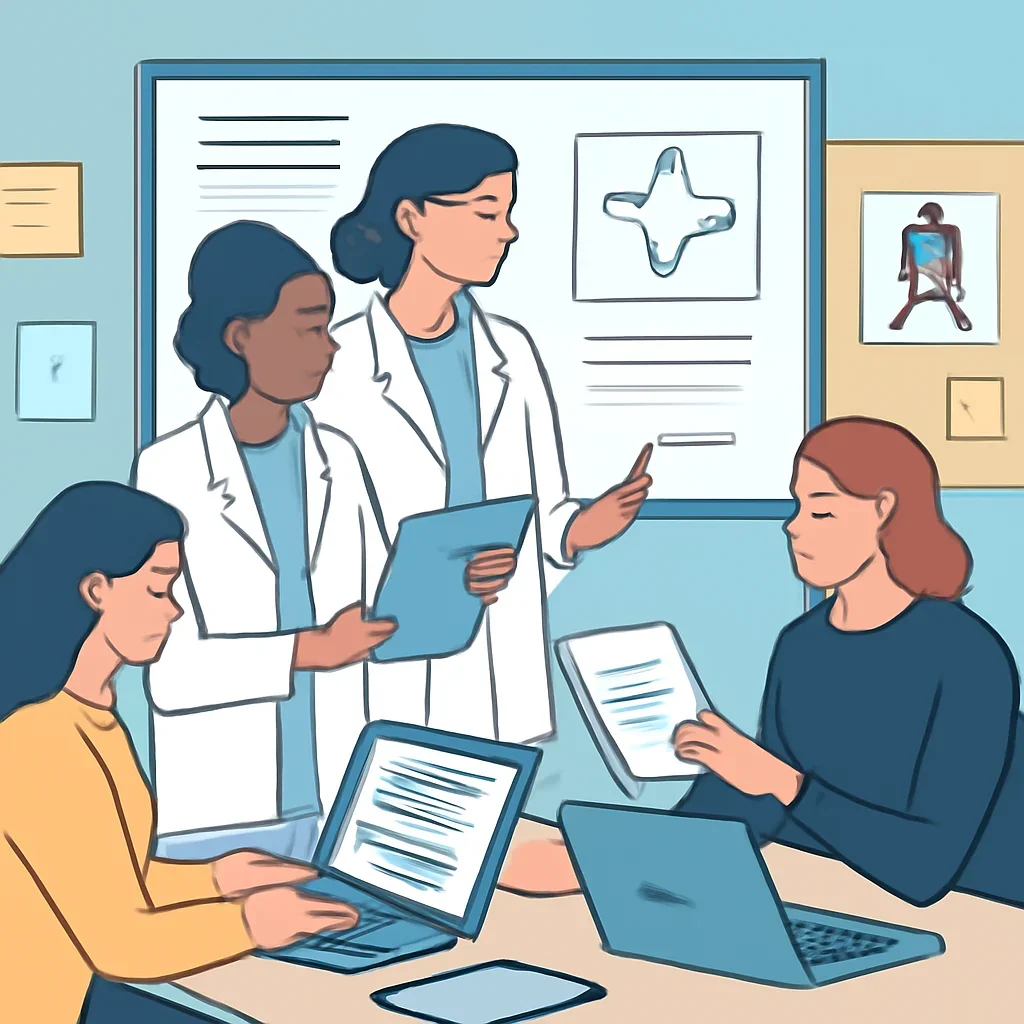 Editorial planning visual for Women in Science with stories, reports or updates in review.