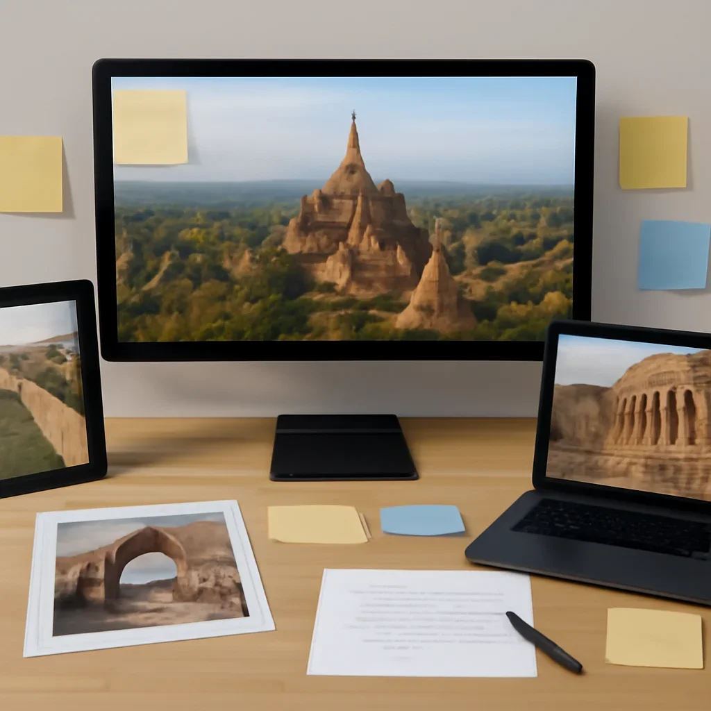 Editorial planning visual for World Heritage with stories, reports or updates in review.